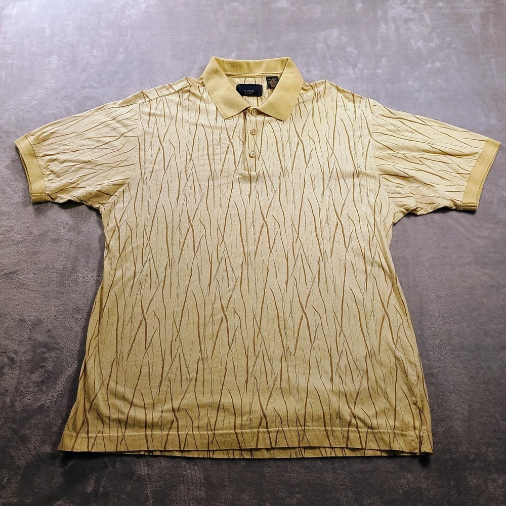 AXIS LA Polo Shirt Mens Large Beige Abstract Knit Short Sleeve‎ Casual Top